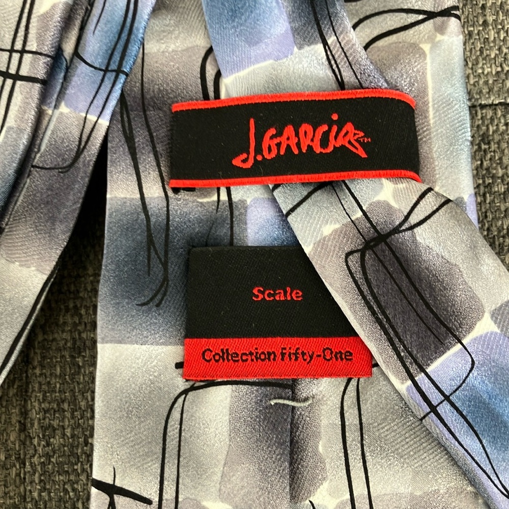 Vintage J. Garcia Blue and Gray abstract Geometric Silk Tie